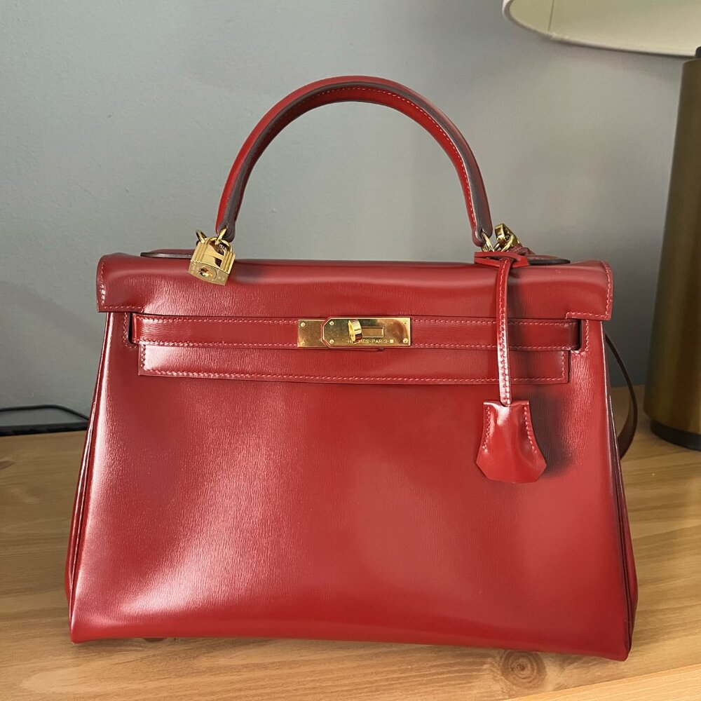 Wirkin Designer Inspired Kelly Red Box Smooth Leather 32 CM Bag